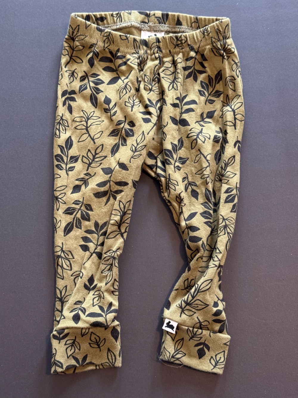 Kids Olive Green Leaf-Print Leggings